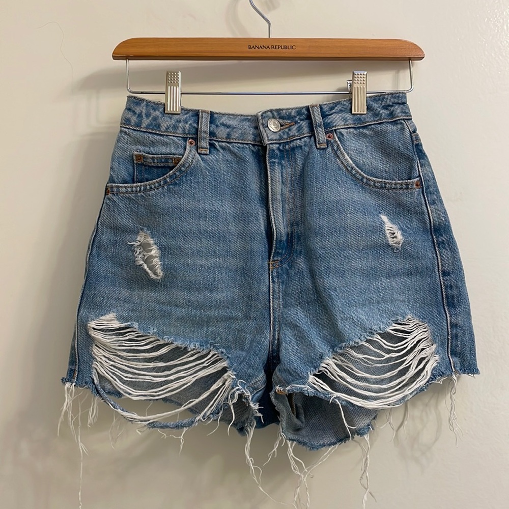 Topshop Moto Mom high waisted jean shorts